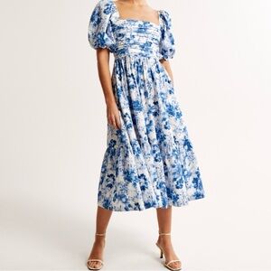 Abercrombie Emerson Poplin Puff Sleeve Midi Dress